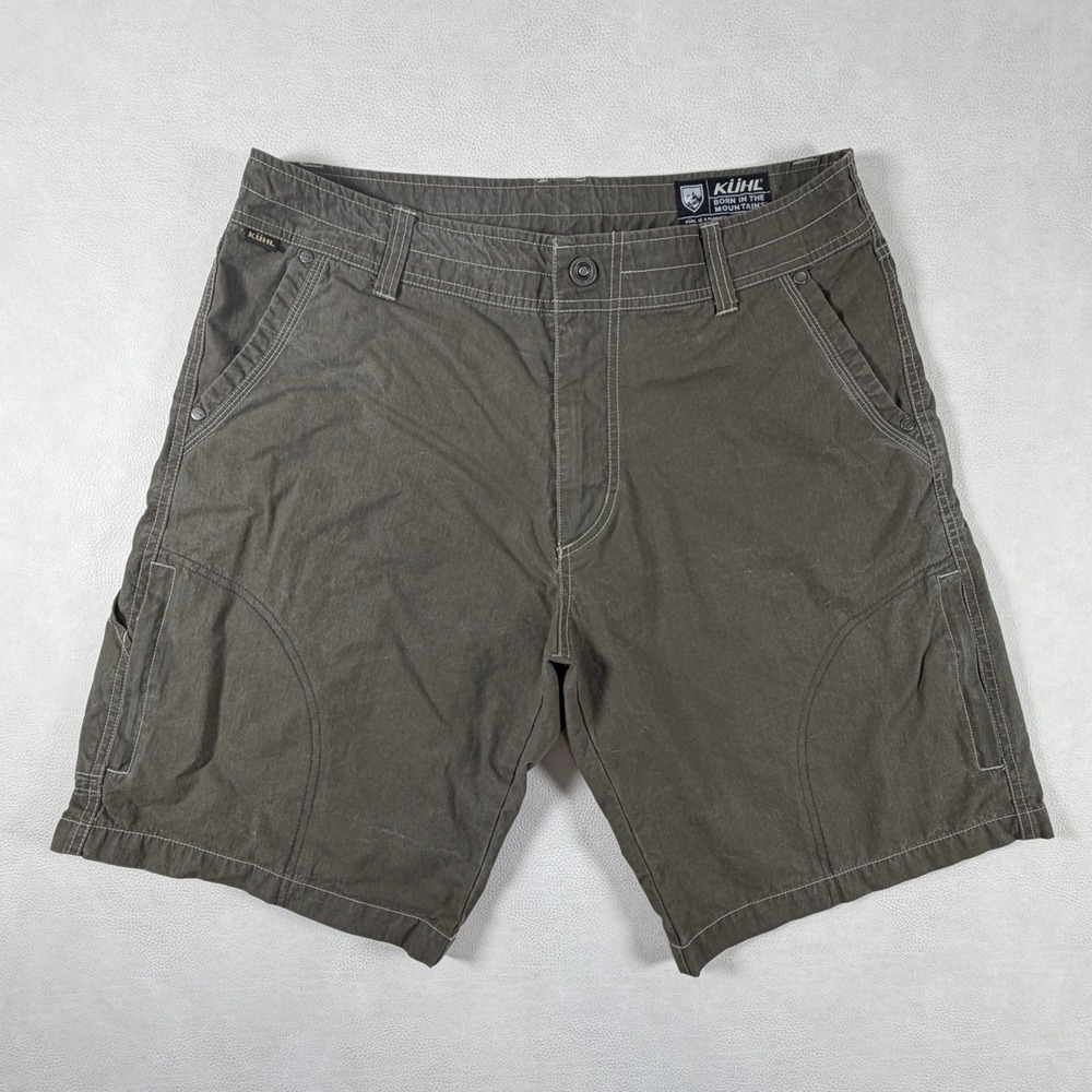 Kuhl Ramblr 10 Mens 34 Shorts Gray Cotton Nylon Vintage Patina Dye Hiking Cargo